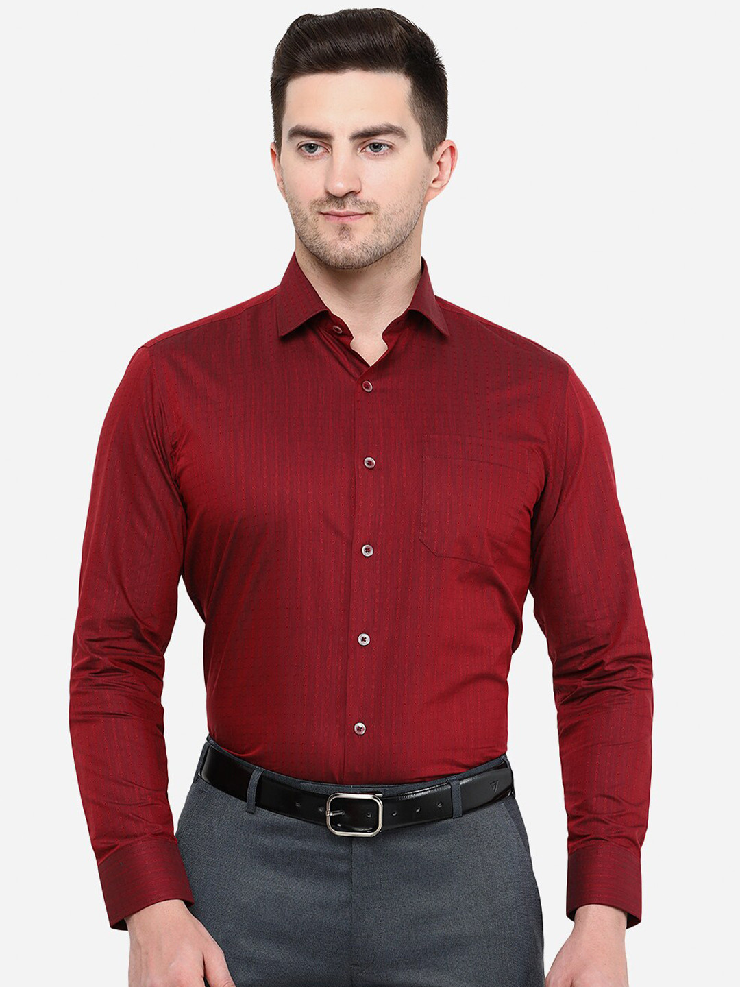 

Greenfibre Men Cotton Slim Fit Formal Shirt, Maroon