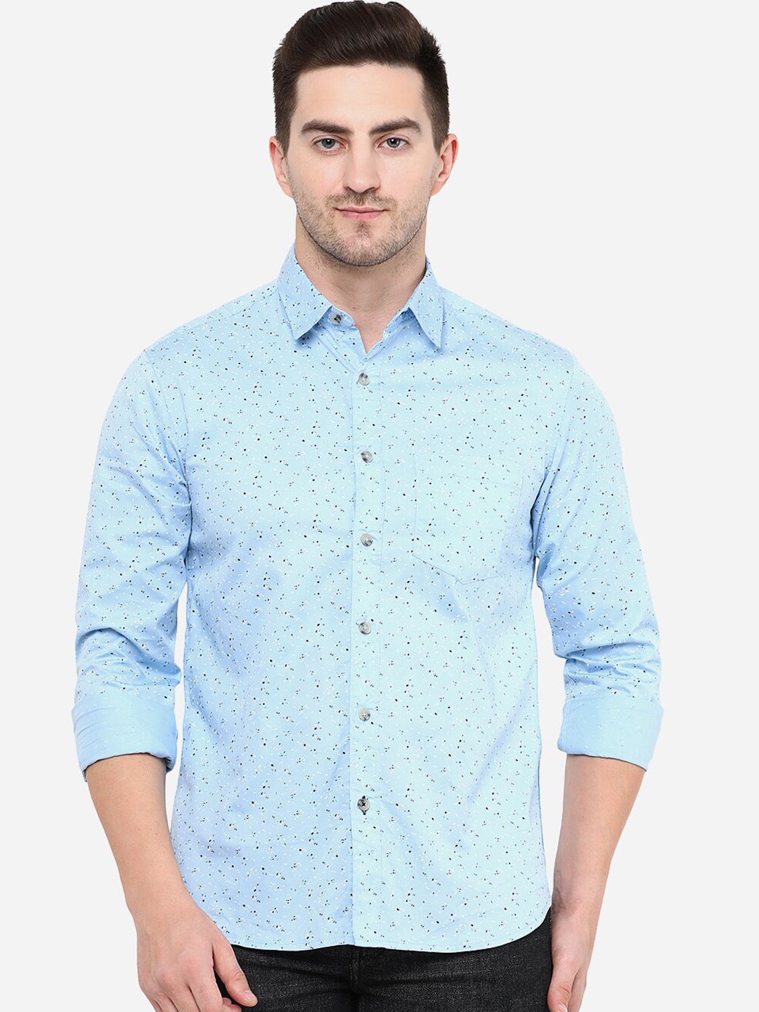 

Greenfibre Men Blue Cotton Slim Fit Printed Casual Shirt