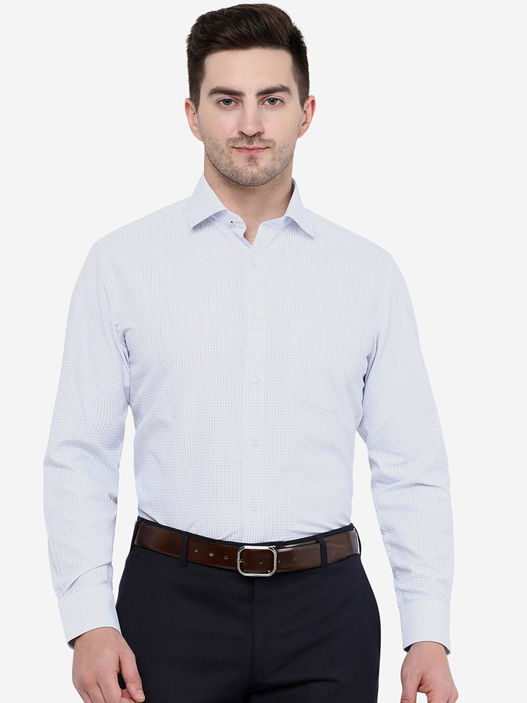 

Greenfibre Men Cotton Micro Checks Checked Formal Shirt, White