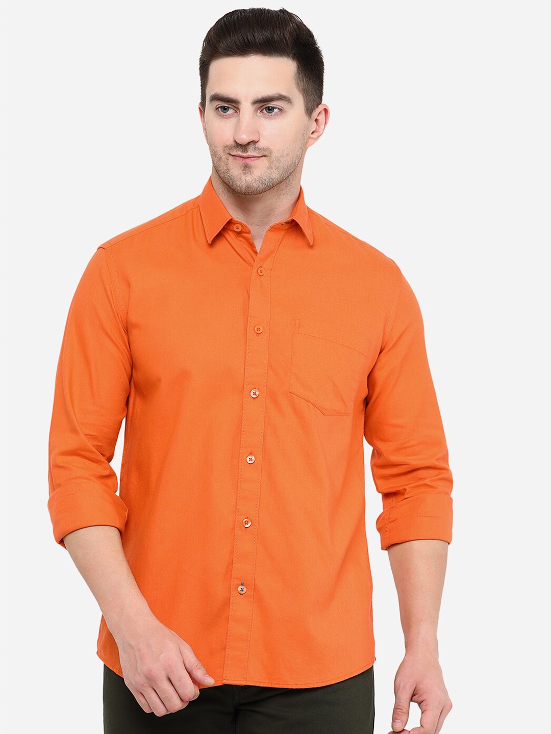 

Greenfibre Men Orange Slim Fit Casual Cotton Shirt