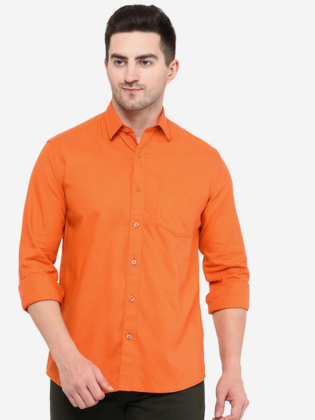 

Greenfibre Men Orange Slim Fit Casual Cotton Shirt