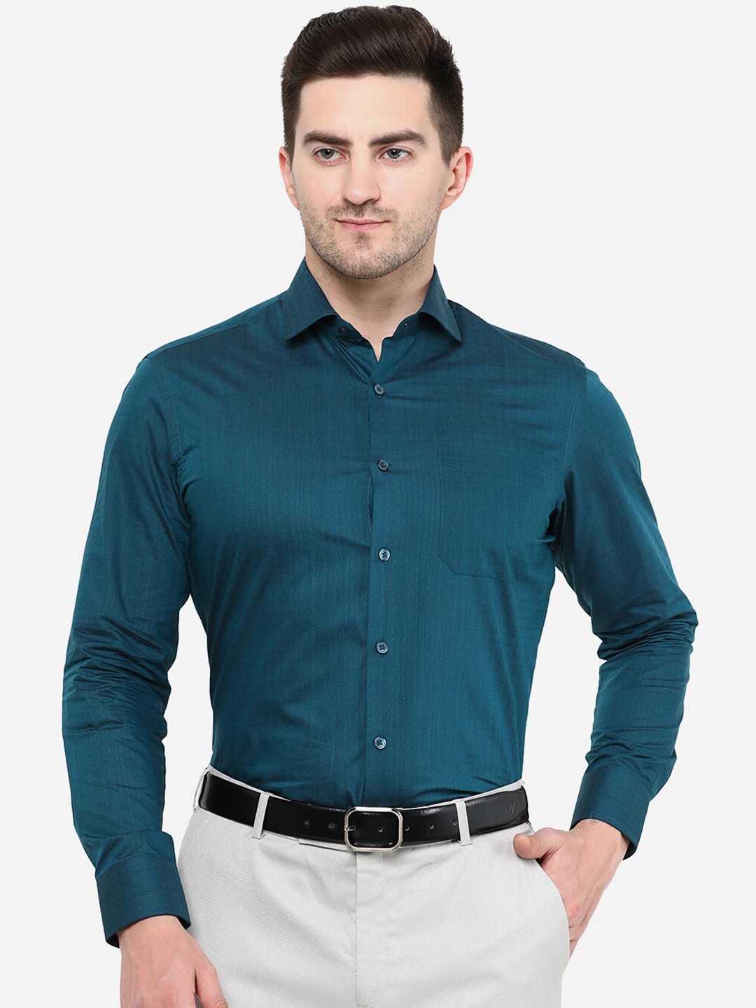 

Greenfibre Men Blue Slim Fit Formal Cotton Shirt