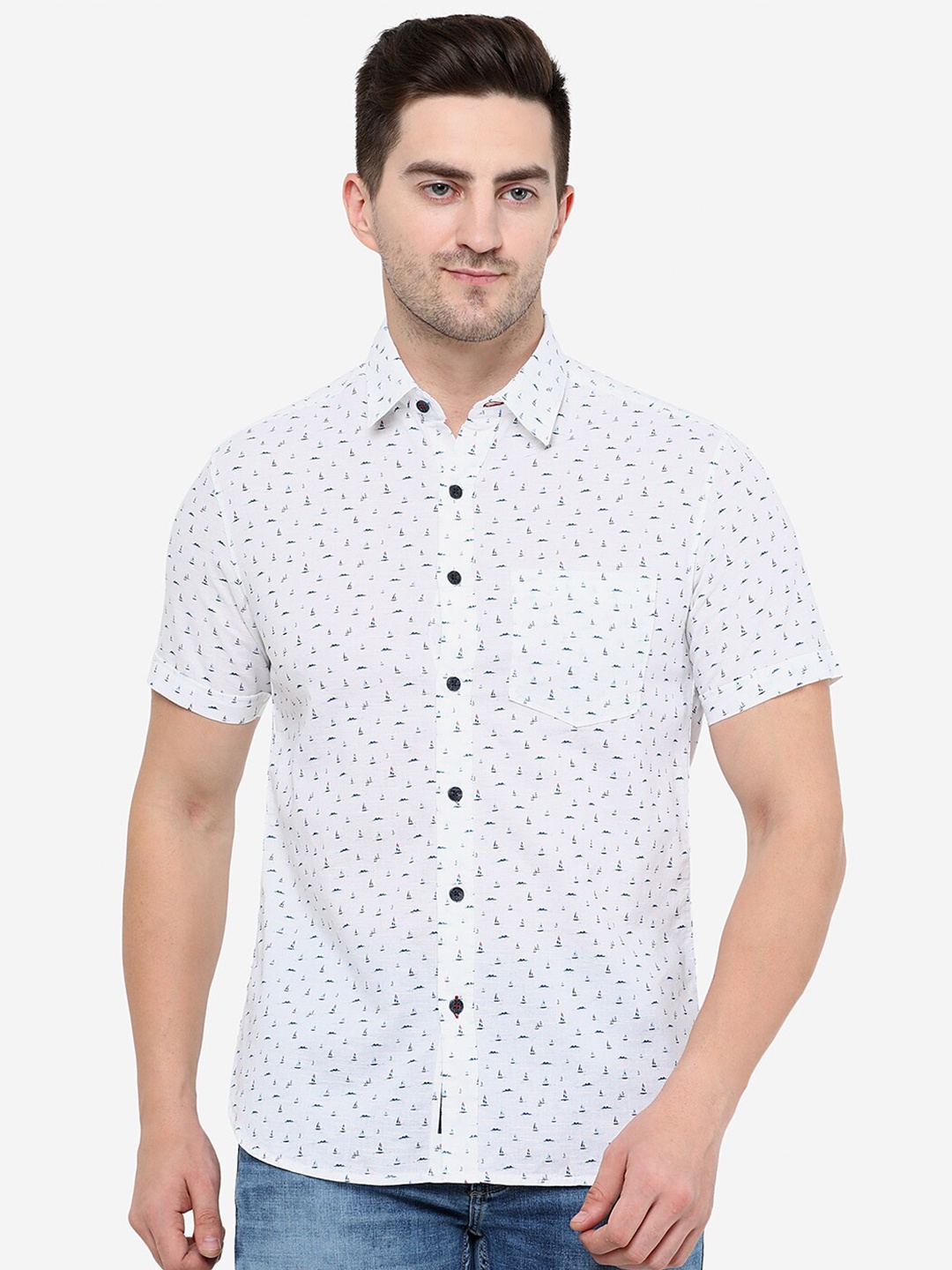 

Greenfibre Men Slim Fit Printed Casual Cotton Shirt, White