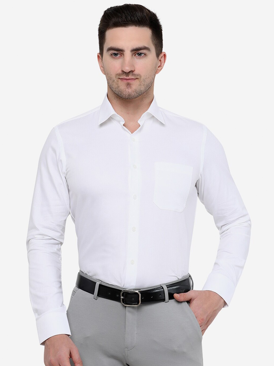 

JADE BLUE Men White Slim Fit Cotton Formal Shirt