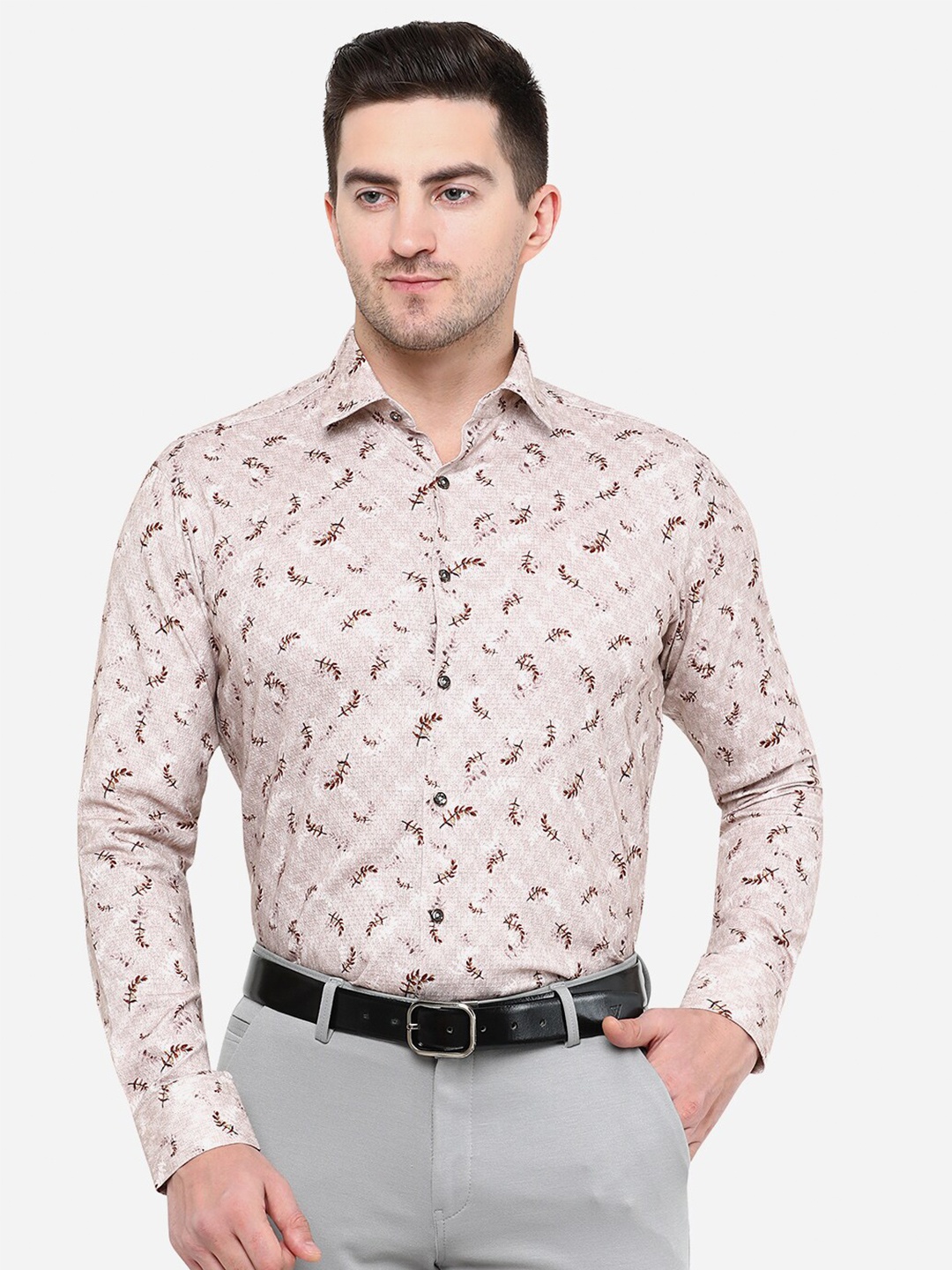 

JB STUDIO Men Peach-Coloured Slim Fit Printed Cotton Formal Shirt