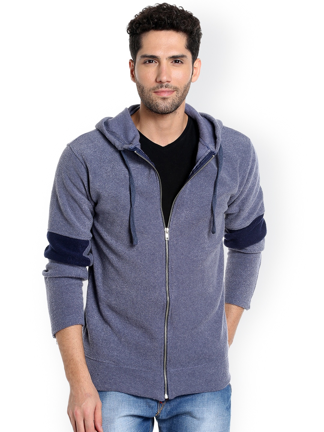 

Campus Sutra Men Blue Solid Hooded Sweatshirt