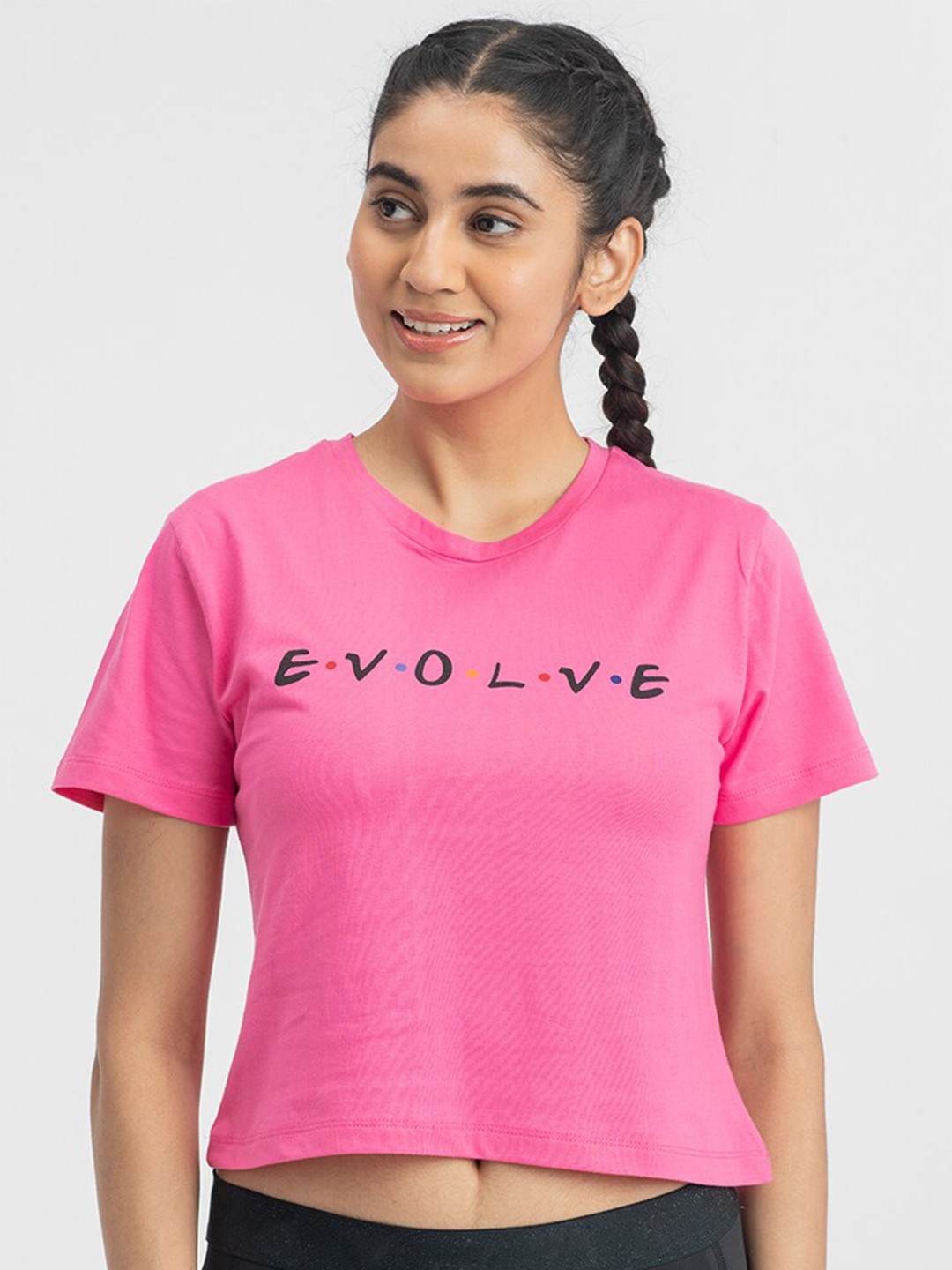 

DRYP EVOLUT Women Pink Typography Printed Cotton T-shirt