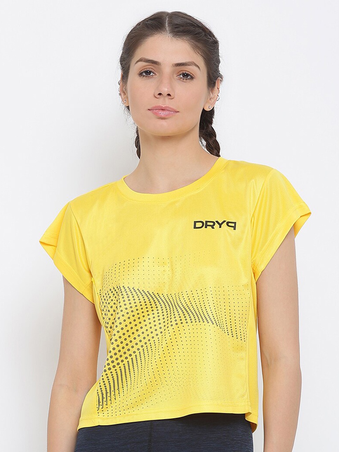 

DRYP EVOLUT Women Yellow Printed Extended Sleeves T-shirt