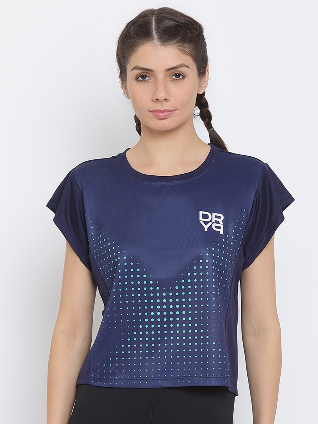 

DRYP EVOLUT Women Navy Blue Graphic Printed T-shirt