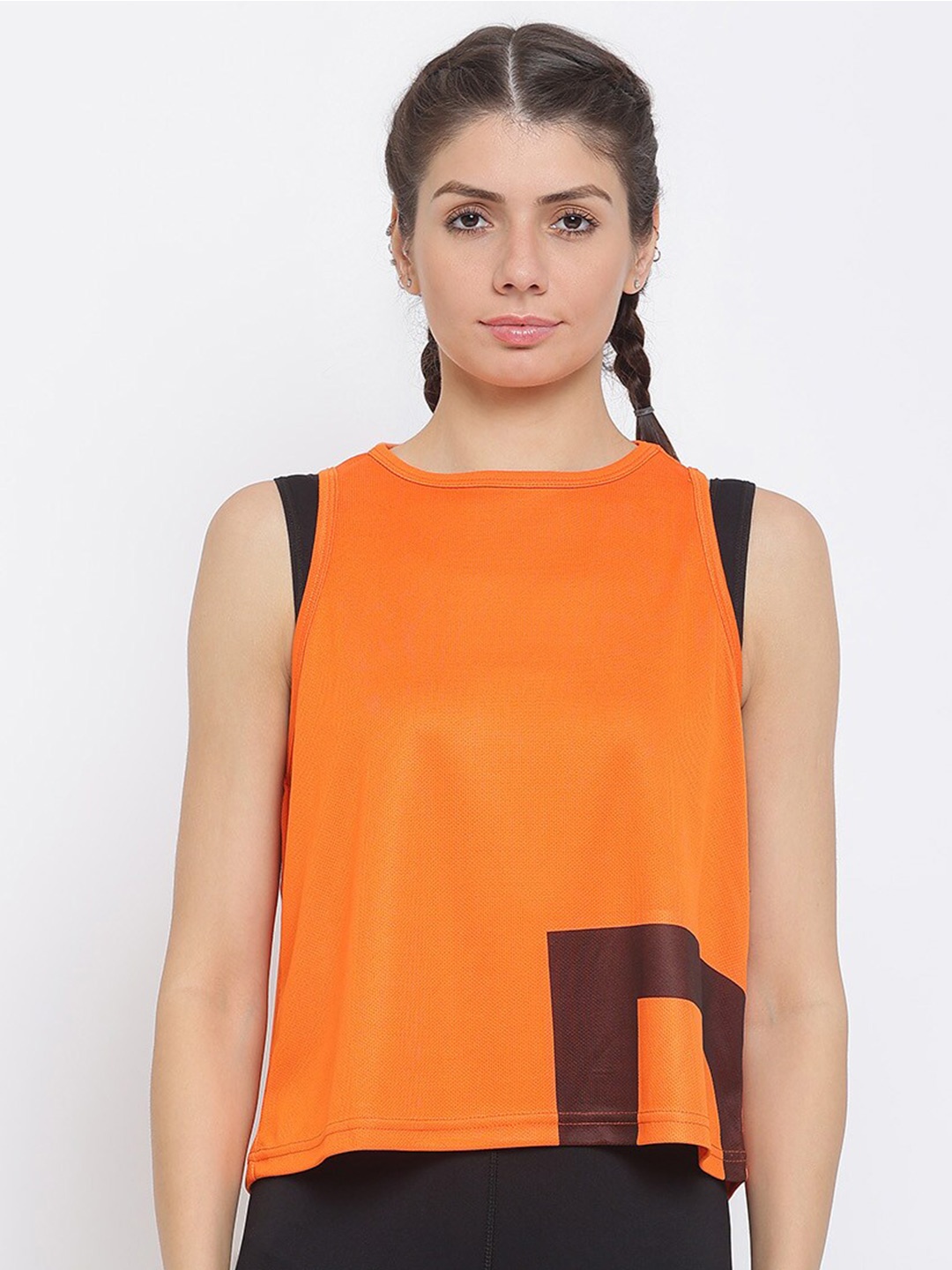 

DRYP EVOLUT Women Orange & Black Graphic Printed T-shirt