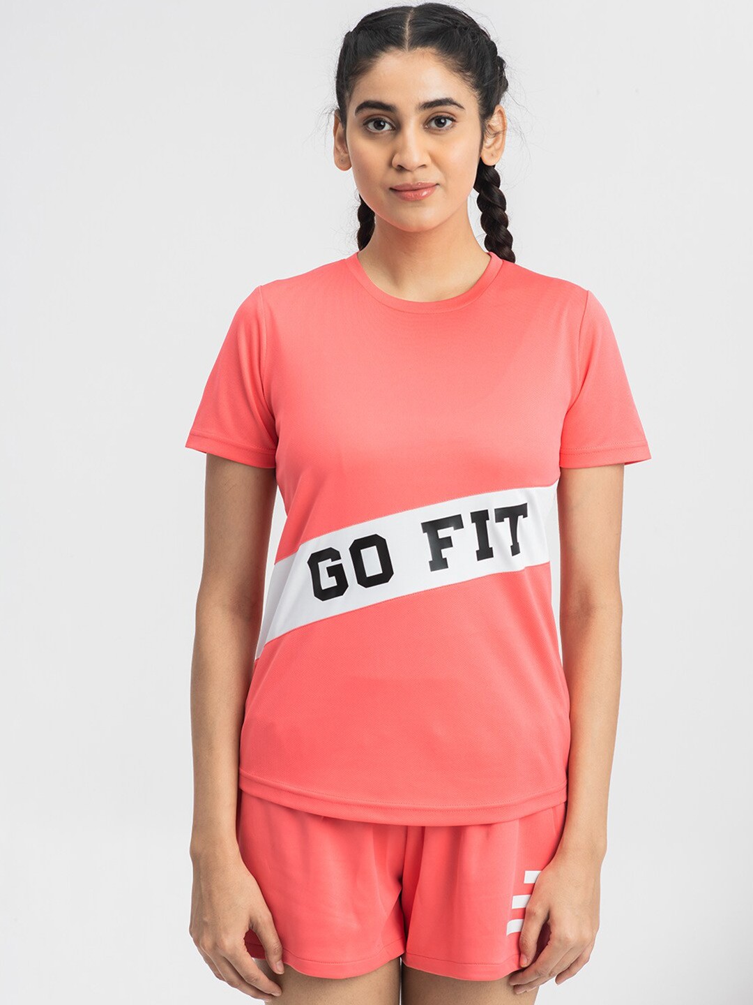

DRYP EVOLUT Women Coral Typography Printed T-shirt