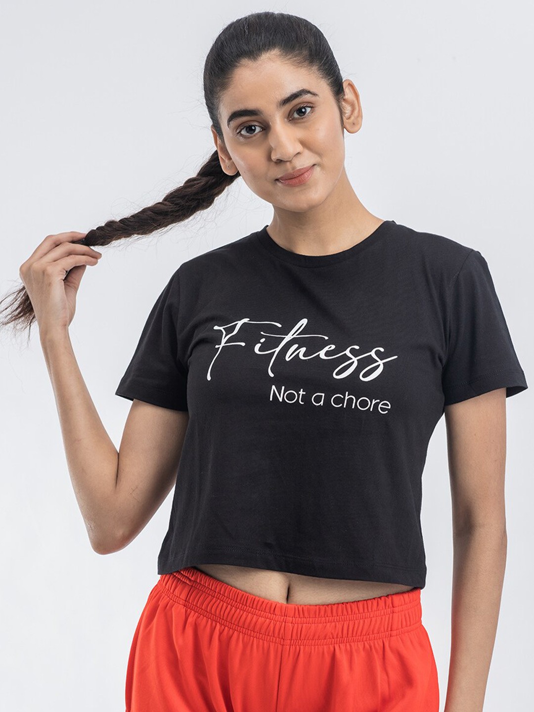 

DRYP EVOLUT Women Black Typography Printed Cotton T-shirt