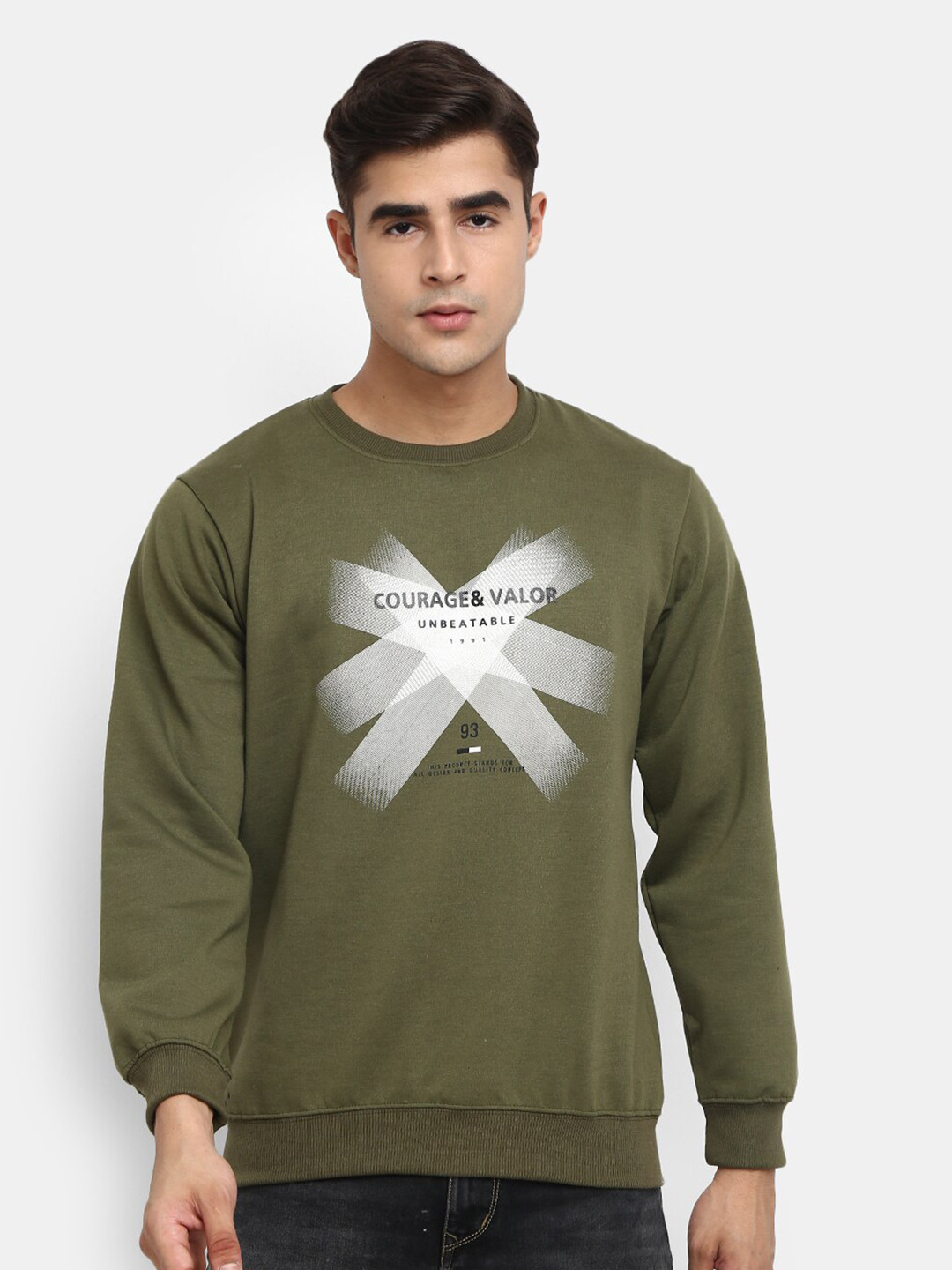 

V-Mart Men Olive Green Graphics Printed Sweatshirt
