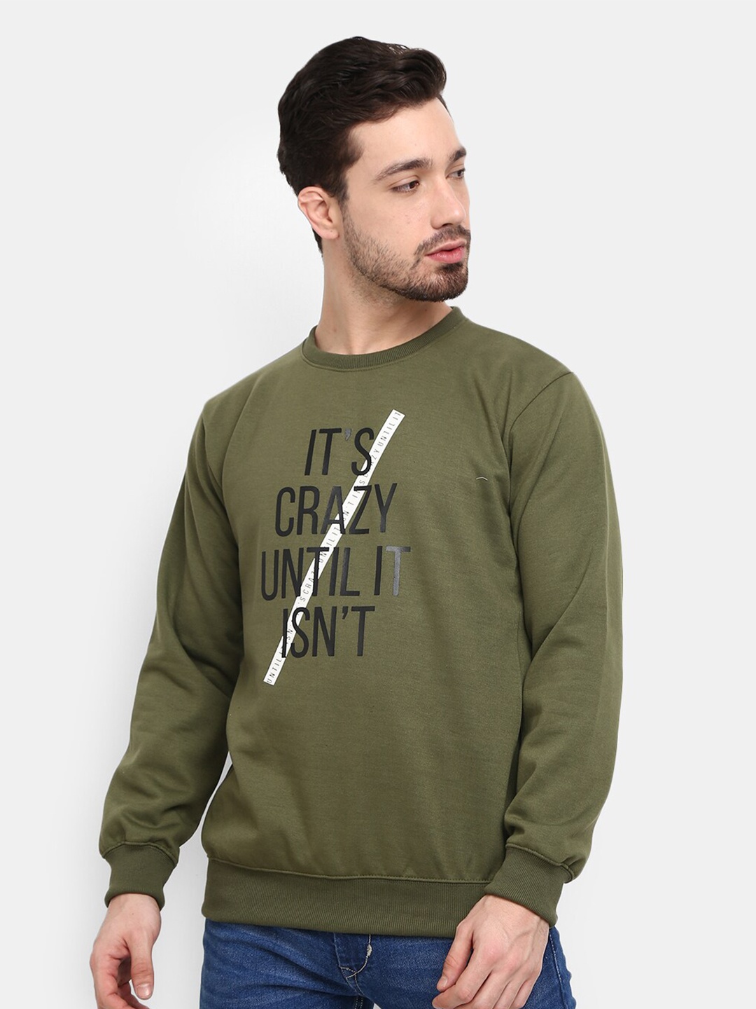 

V-Mart Men Olive Green Fleece Sweatshirt