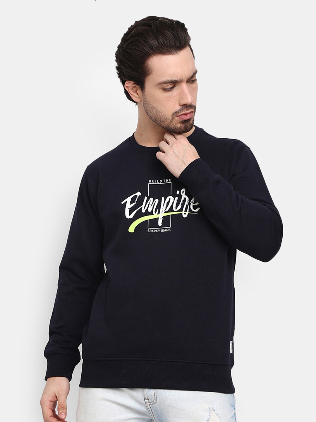 

V-Mart Men Navy Blue Printed Fleece Sweatshirt