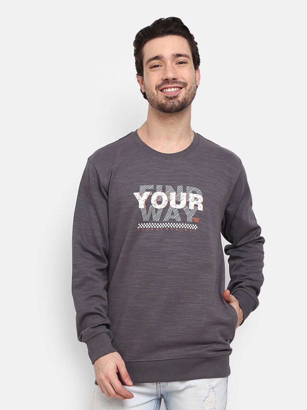 

V-Mart Men Dark Grey Typography Printed Sweatshirt