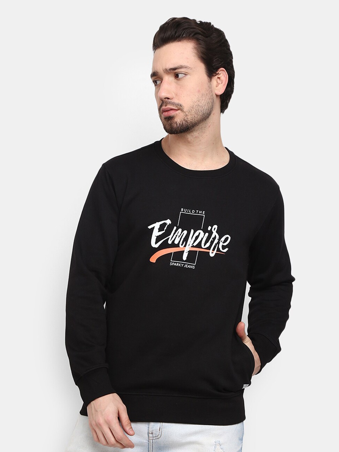 

V-Mart Round Neck Printed Sweatshirt, Black
