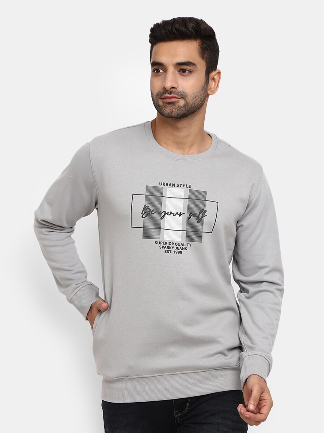 

V-Mart Men Grey Typography Printed Round Neck Sweatshirt