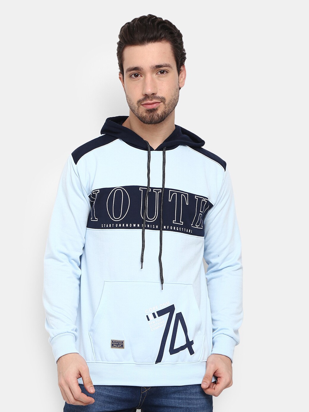 

V-Mart Men Blue Printed Hooded Fleece Sweatshirt
