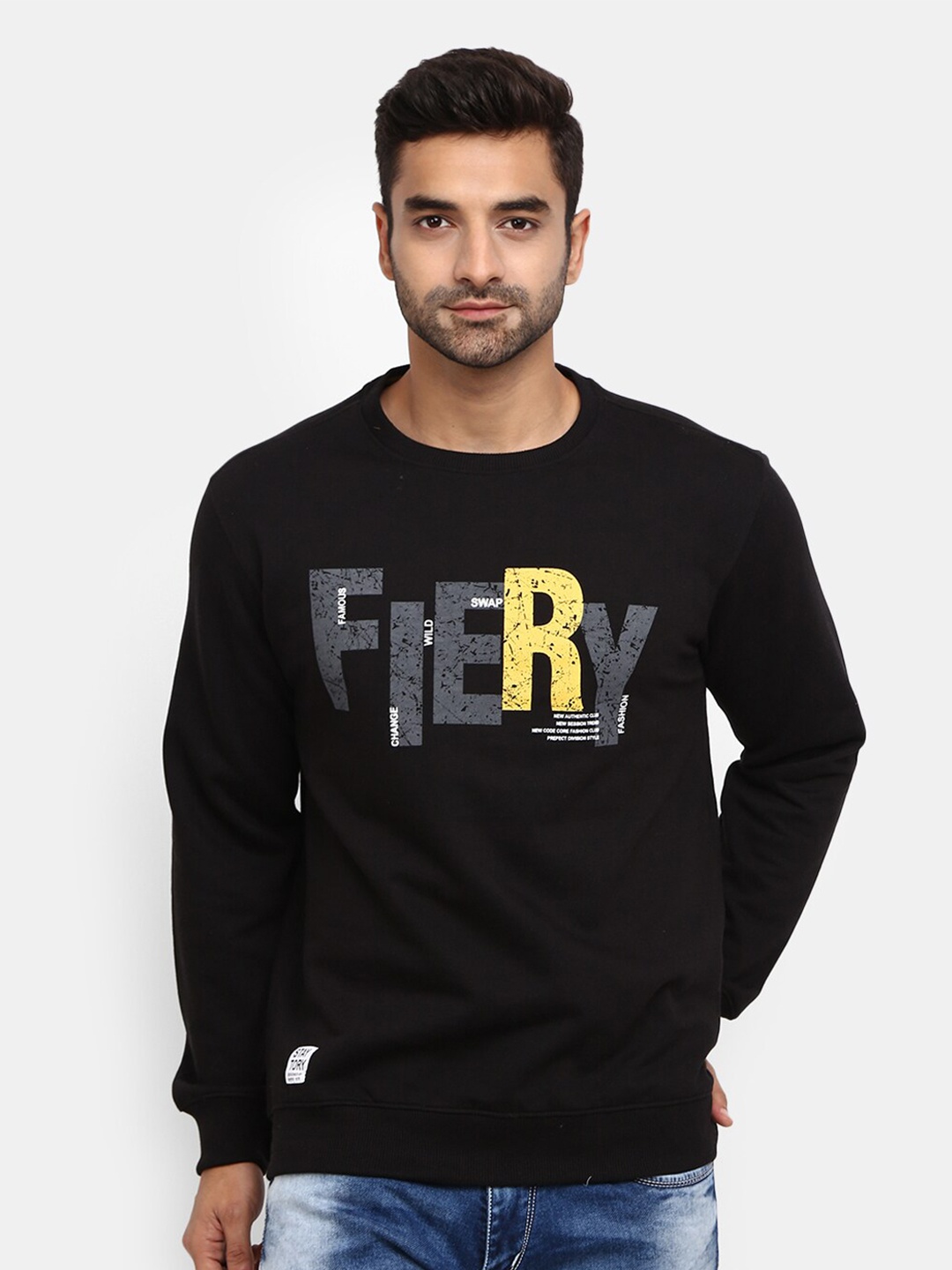 

V-Mart Men Black Typography Printed Fleece Sweatshirt