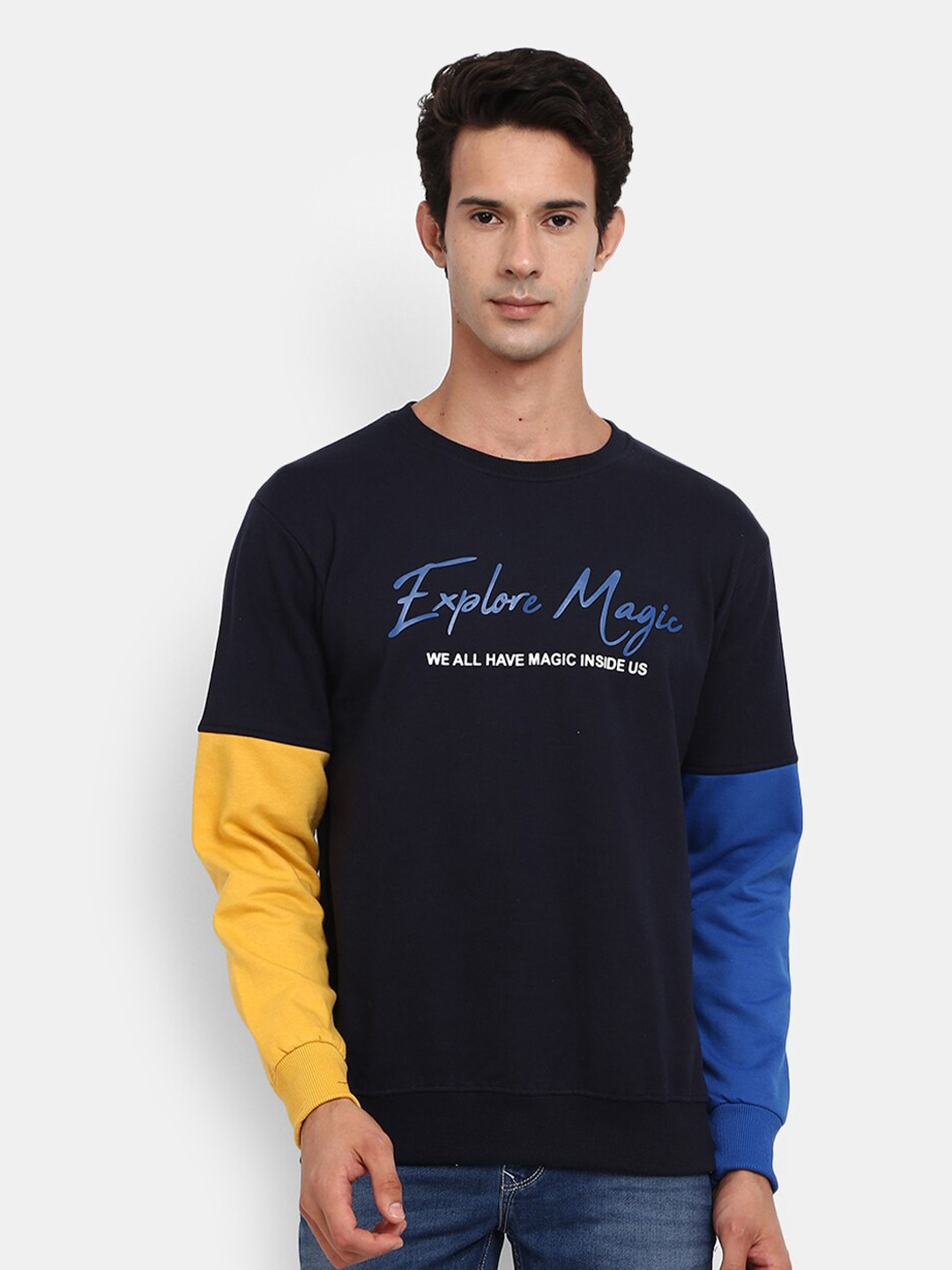 

V-Mart Men Navy Blue Colourblocked Sweatshirt