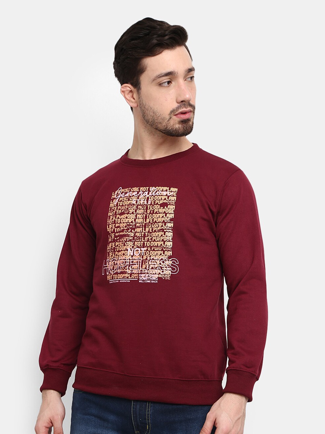

V-Mart Men Burgundy Typography Printed Fleece Sweatshirt