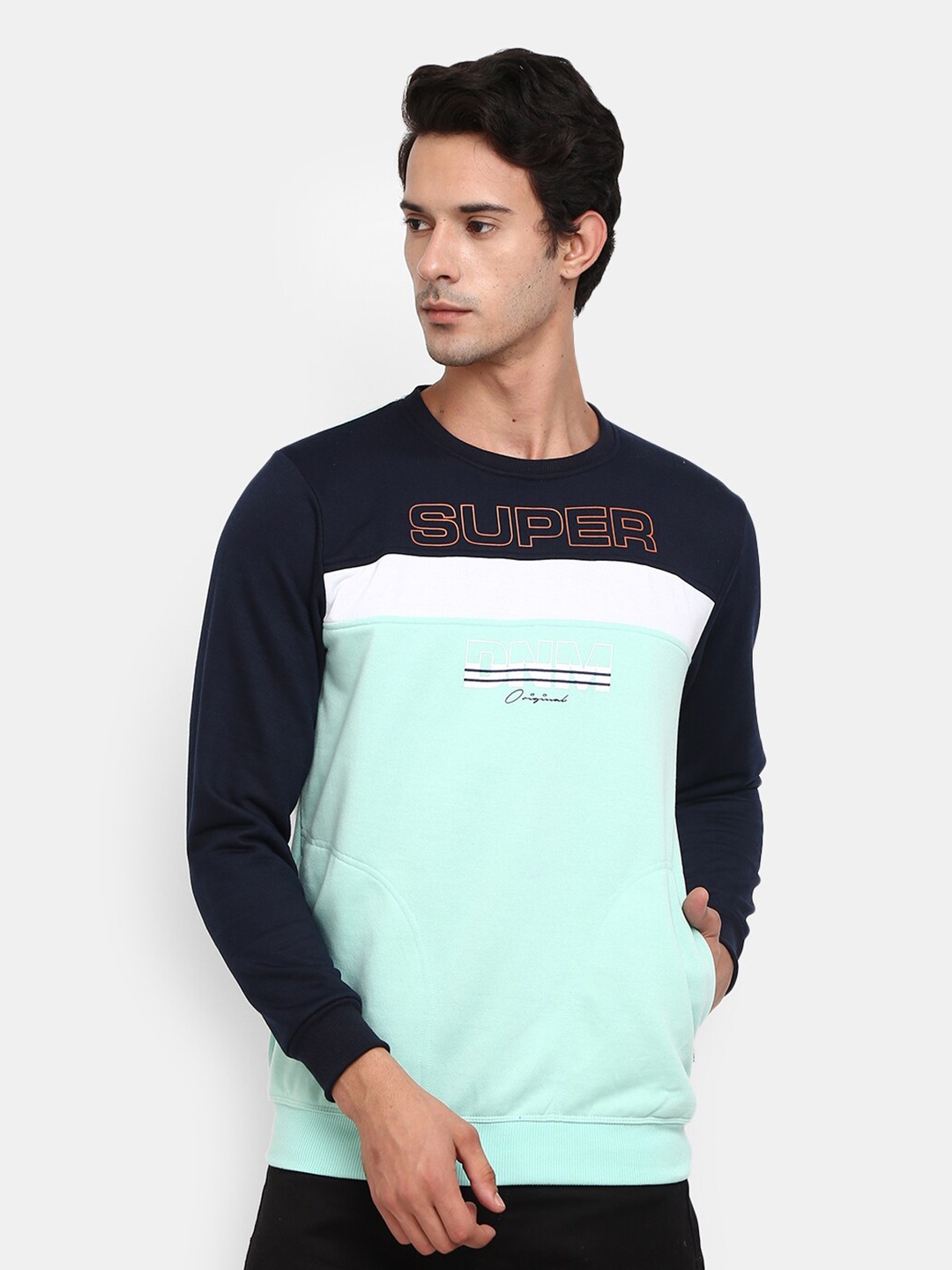 

V-Mart Men Sea Green & Black Colourblocked Sweatshirt