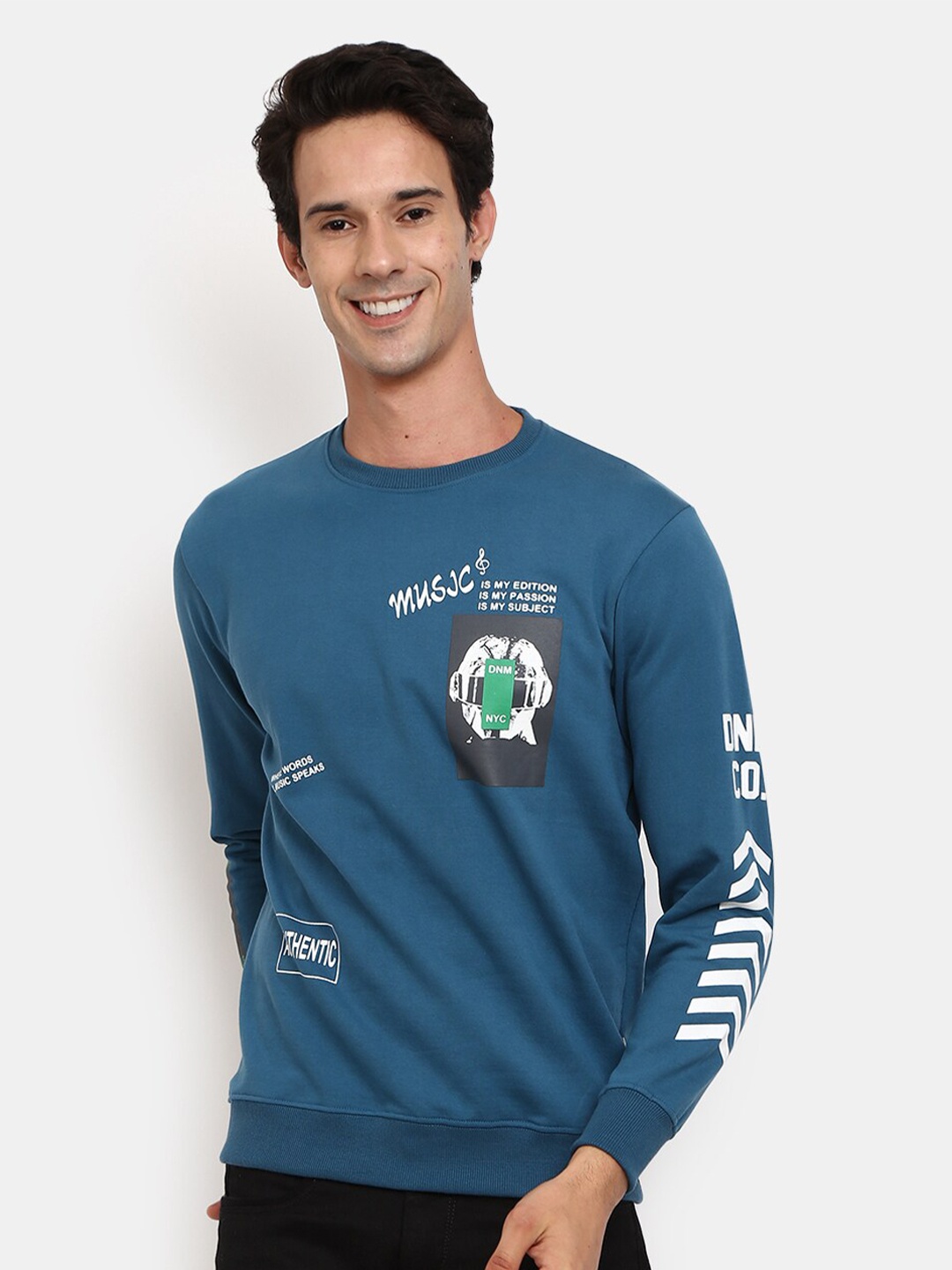 

V-Mart Men Teal Blue Printed Sweatshirt