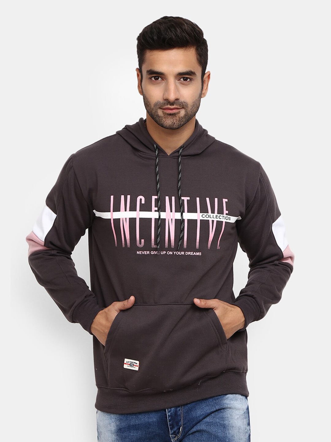 

V-Mart Men Grey Typography Printed Hooded Sweatshirt