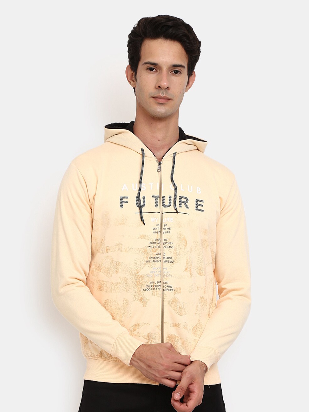 

V-Mart Men Off White Printed Hooded Sweatshirt