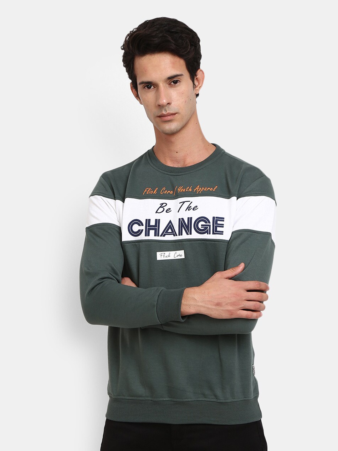 

V-Mart Men Light Green Colourblocked Round Neck Sweatshirt