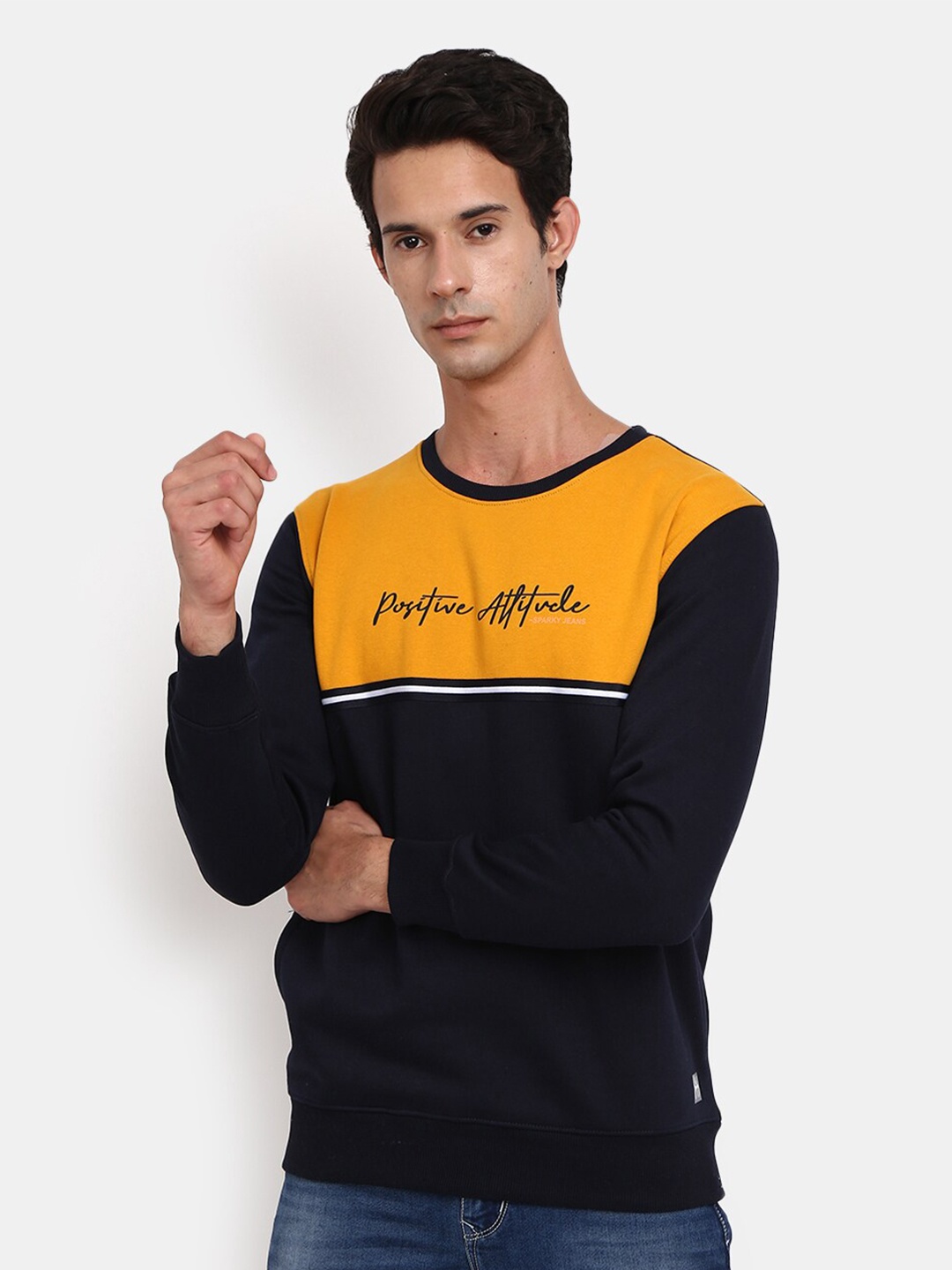 

V-Mart Men Yellow Colourblocked Fleece Sweatshirt