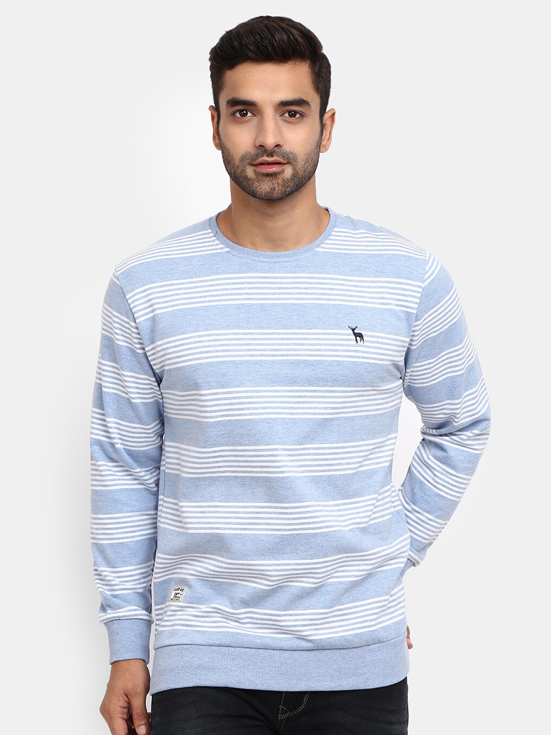 

V-Mart Men Blue & White Striped Fleece Sweatshirt