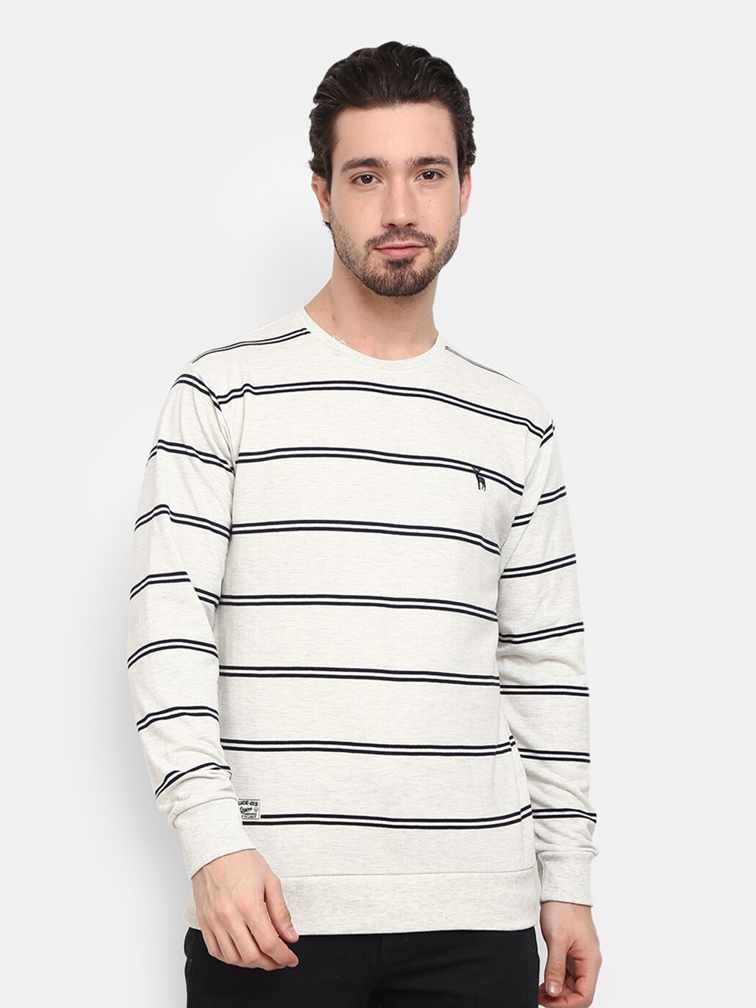 

V-Mart Men Beige Striped Round Neck Sweatshirt