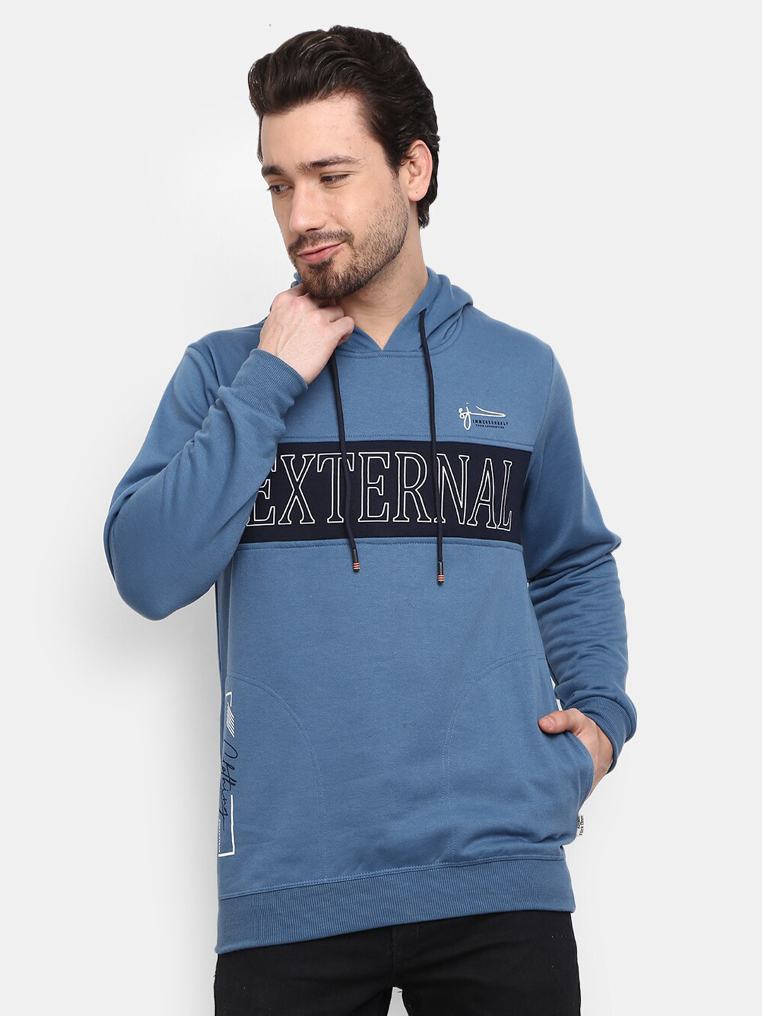 

V-Mart Men Teal Blue Typography Printed Hooded Sweatshirt