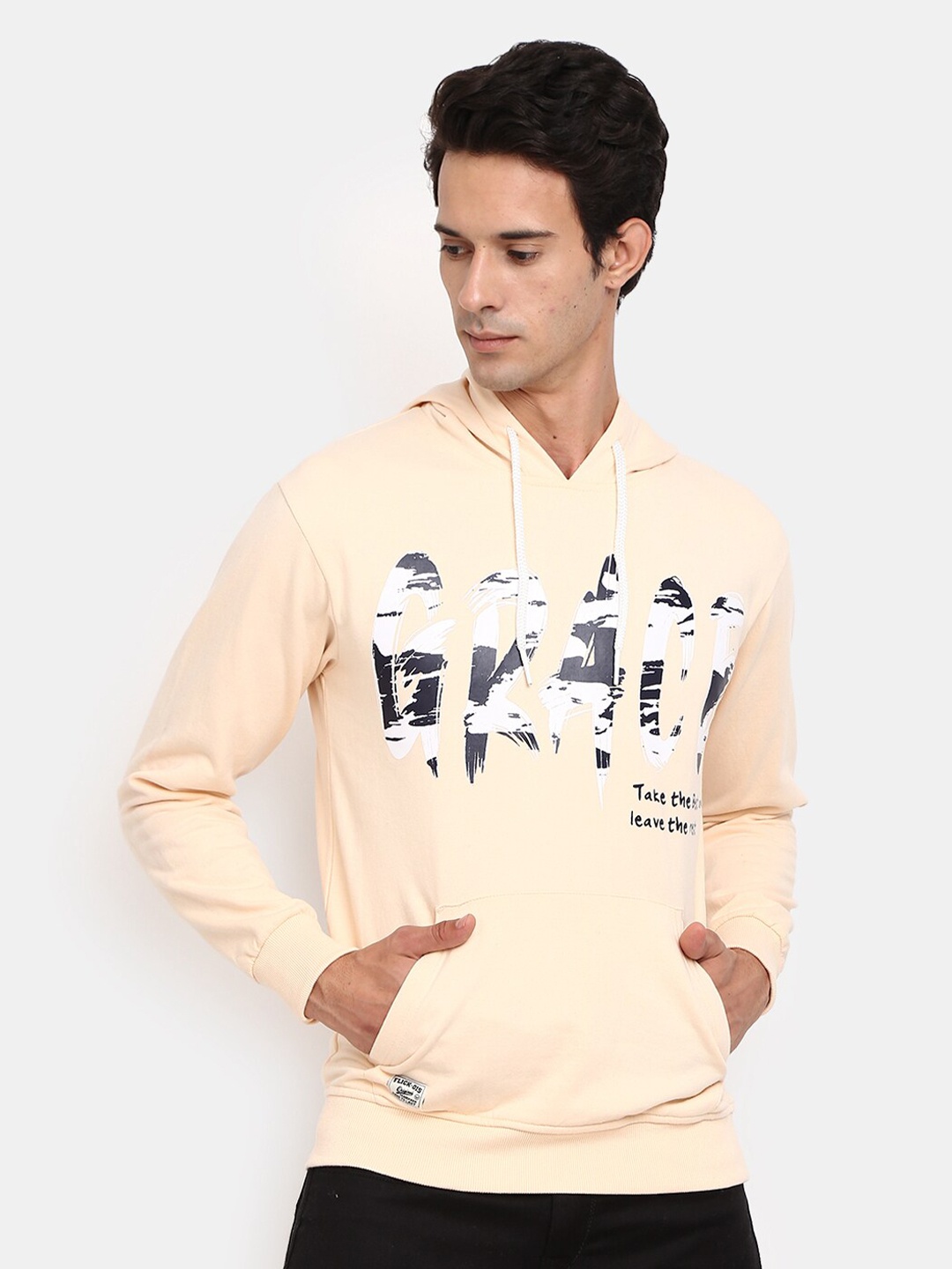

V-Mart Men Orange Printed Hooded Sweatshirt