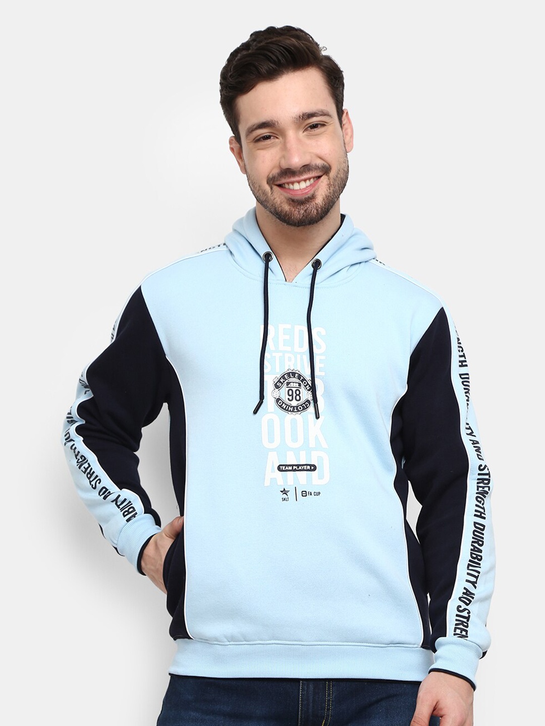 

V-Mart Men Blue Colourblocked Hooded Sweatshirt