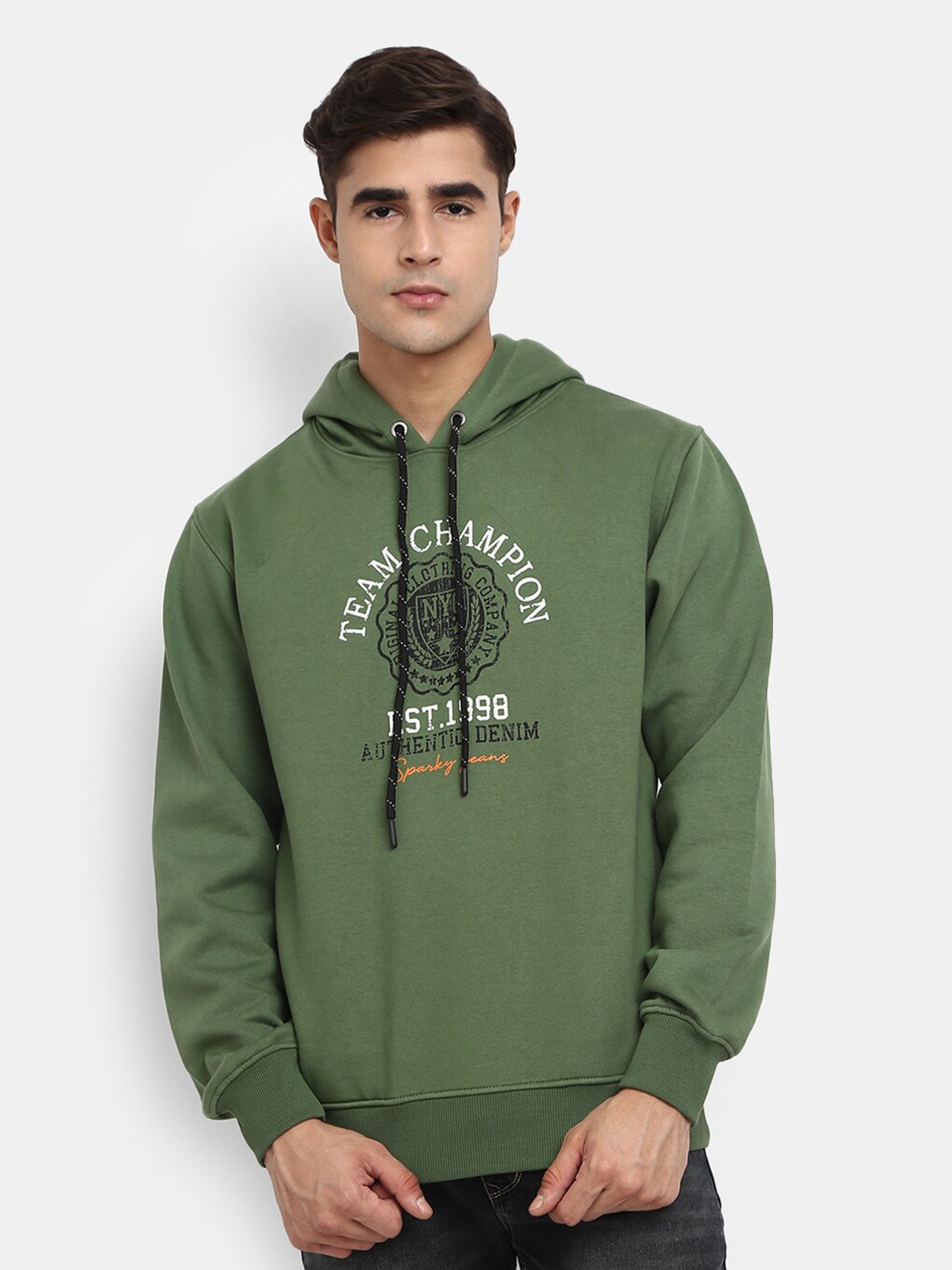 

V-Mart Men Green Typography Printed Hooded Sweatshirt
