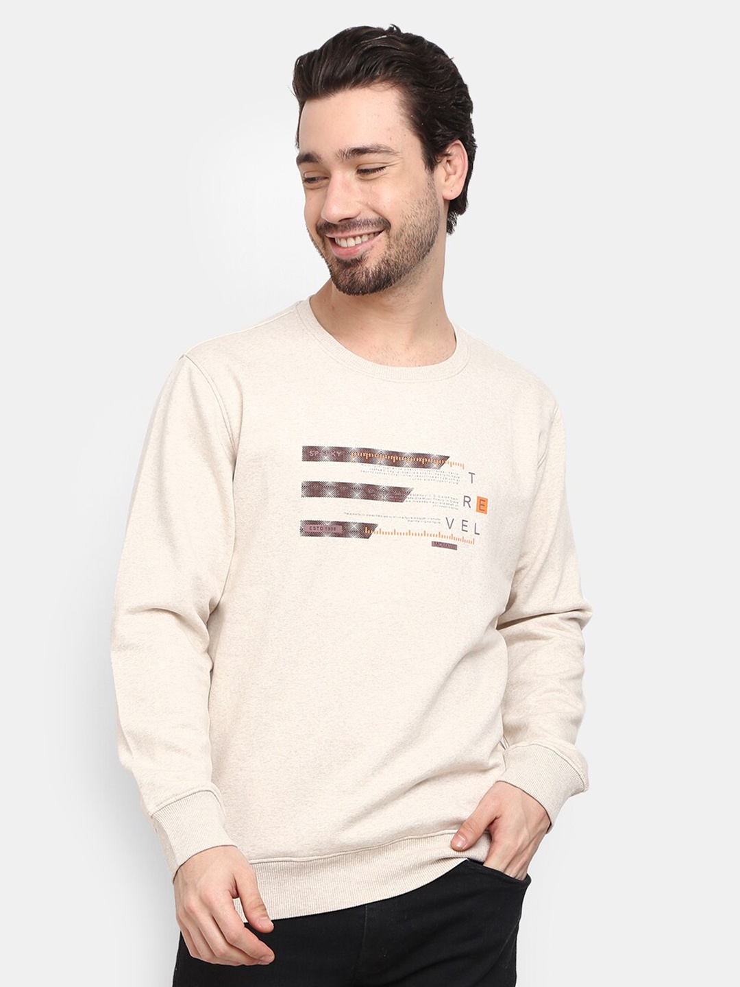 

V-Mart Men Cream-Coloured Printed Sweatshirt