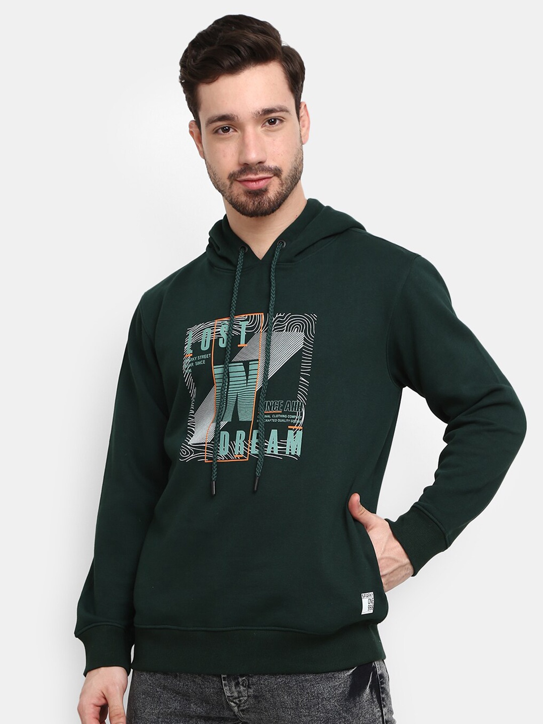 

V-Mart Men Green Printed Fleece Sweatshirt