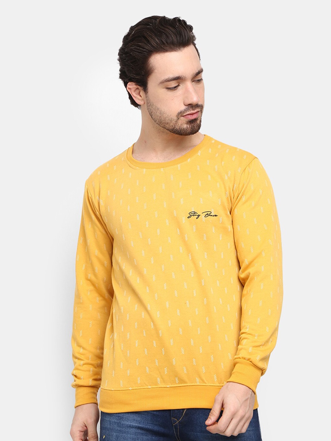 

V-Mart Men Mustard Printed Fleece Sweatshirt