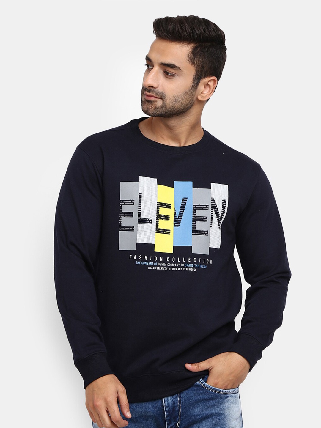 

V-Mart Men Navy Blue Printed Sweatshirt
