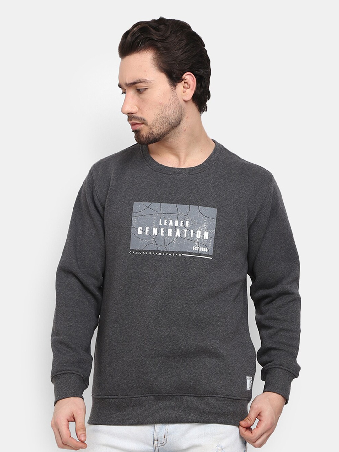 

V-Mart Men Dark Grey Typography Printed Round Neck Sweatshirt