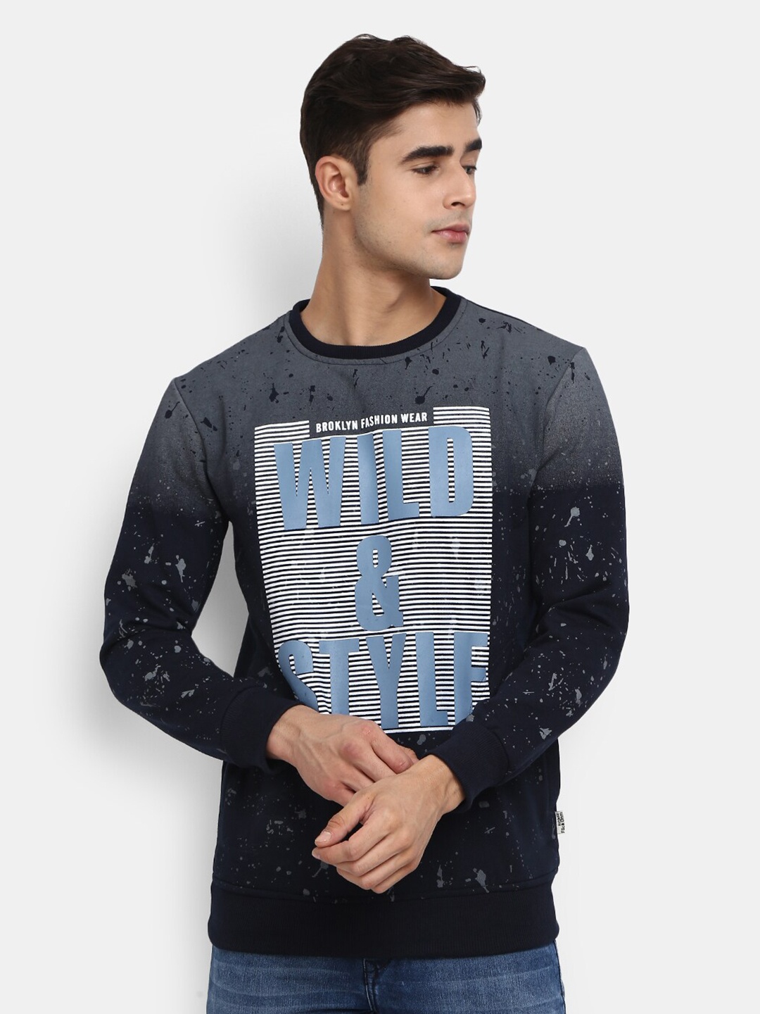 

V-Mart Men Navy Blue Printed Fleece Sweatshirt