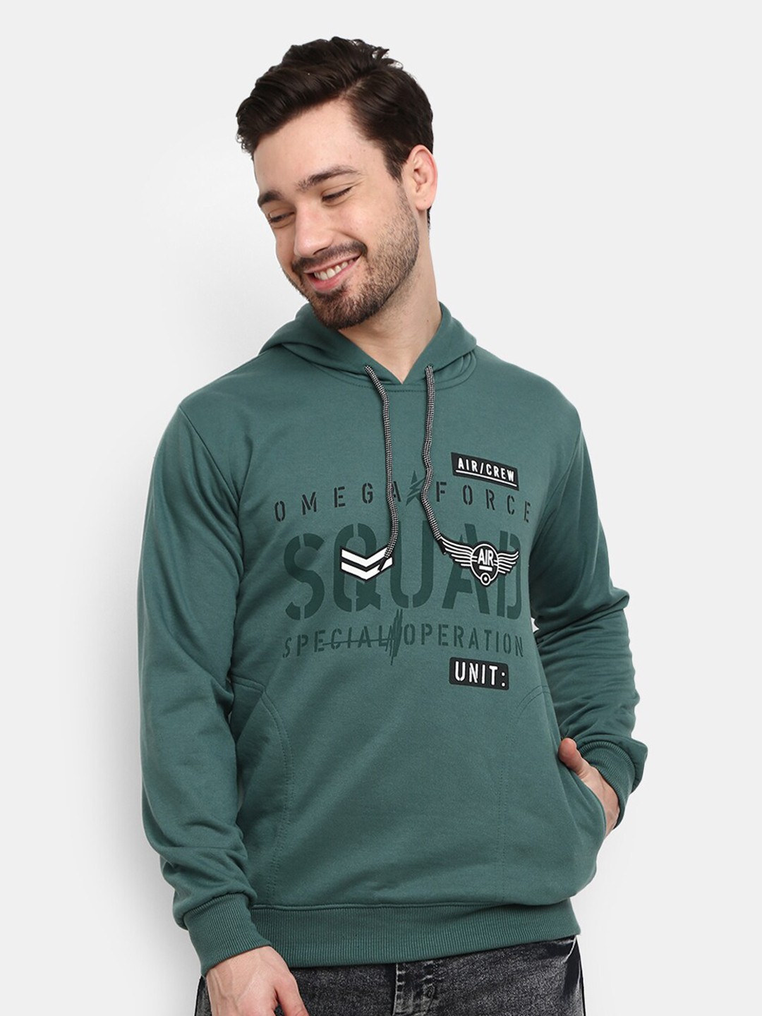 

V-Mart Men Green & Black Typography Printed Hooded Sweatshirt