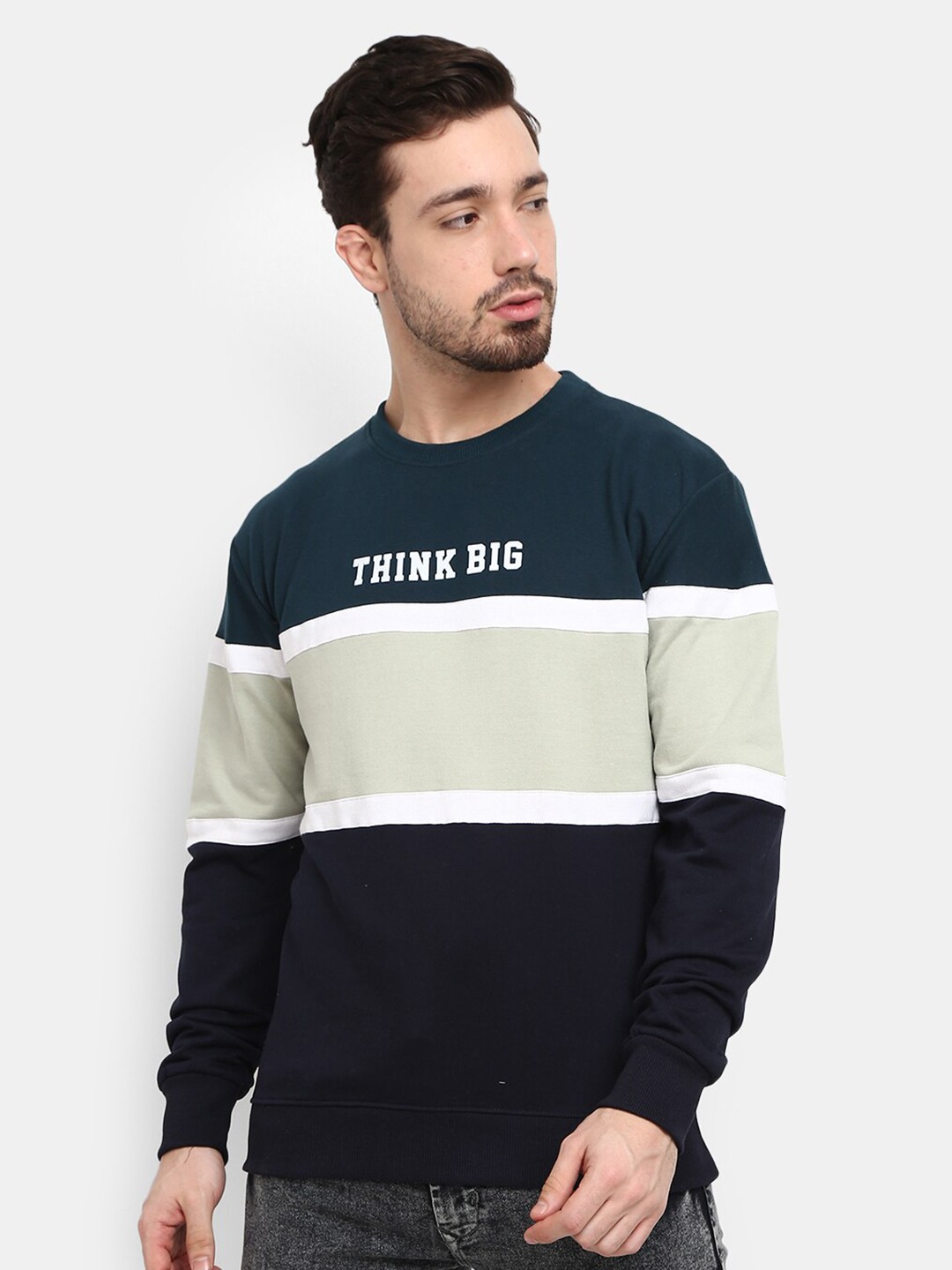 

V-Mart Men Teal Colourblocked Fleece Sweatshirt