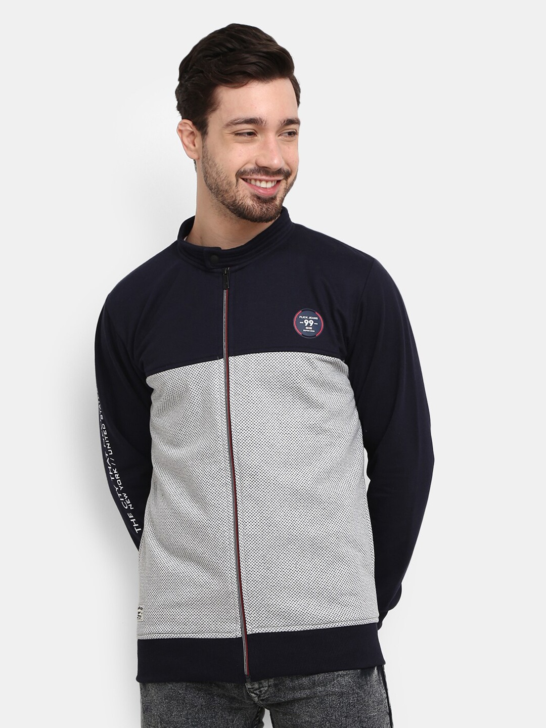 

V-Mart Men Navy Blue & Grey Colourblocked Sweatshirt