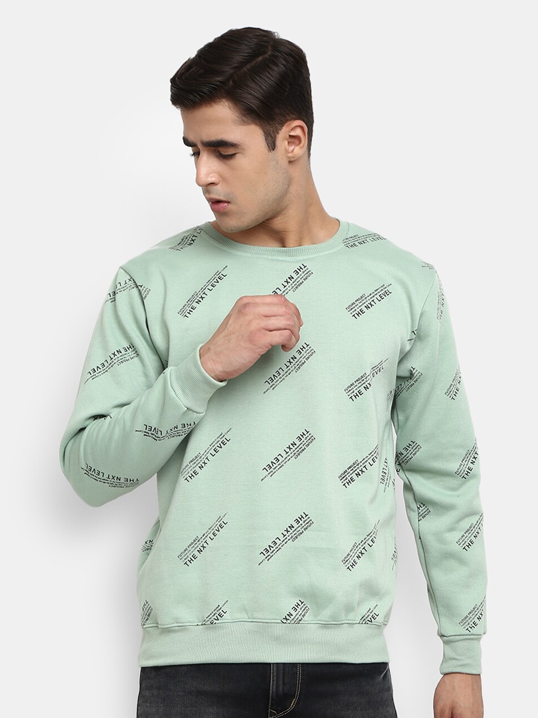 

V-Mart Men Sea Green Typography Printed Fleece Sweatshirt