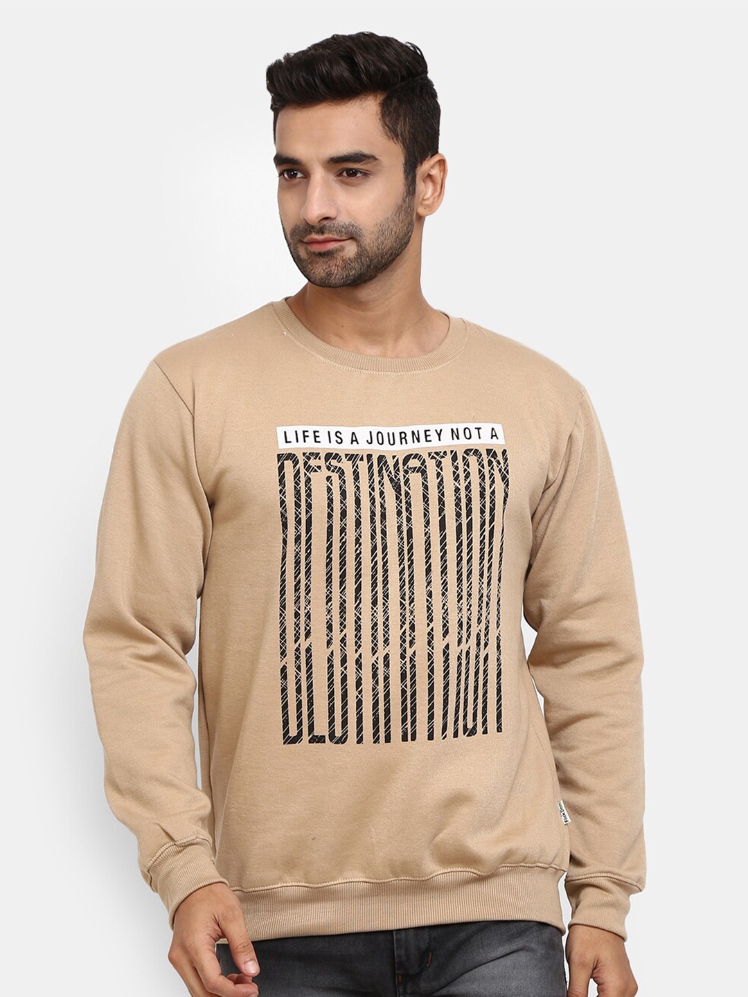 

V-Mart Round Neck Printed Fleece Sweatshirt, Beige