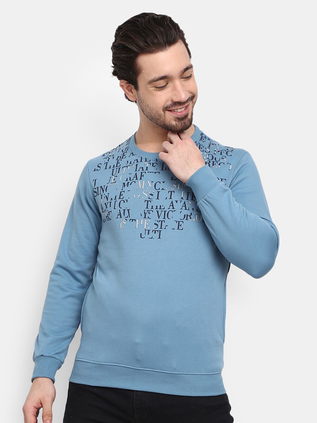 

V-Mart Round Neck Printed Fleece Sweatshirt, Blue